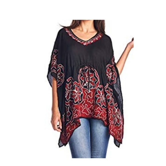 Women's tie & die kaftan style embroidered top S/M - Picture 1 of 7